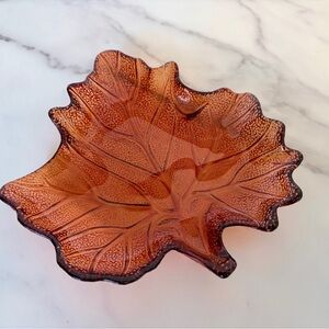 Vintage Pressed Glass Maple Leaf Decorative Bowl